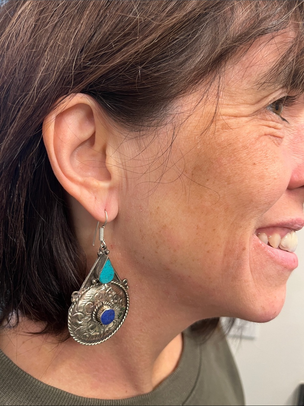 Turquoise And Lapis Enamel Earrings